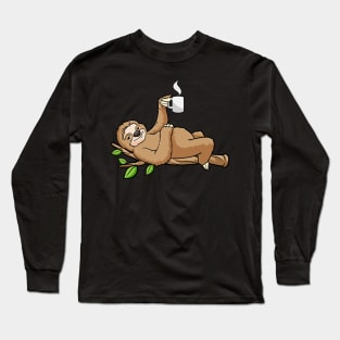 Beautiful sloth is drinking a cup coffee Long Sleeve T-Shirt